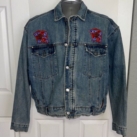 Vintage 1980s Harley Davidson Denim Jean Jacket XL Softail patches trucker embrd - Picture 1 of 11